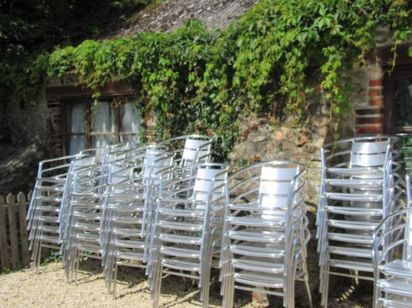 Chairs Benches Stacked Up - Close Up